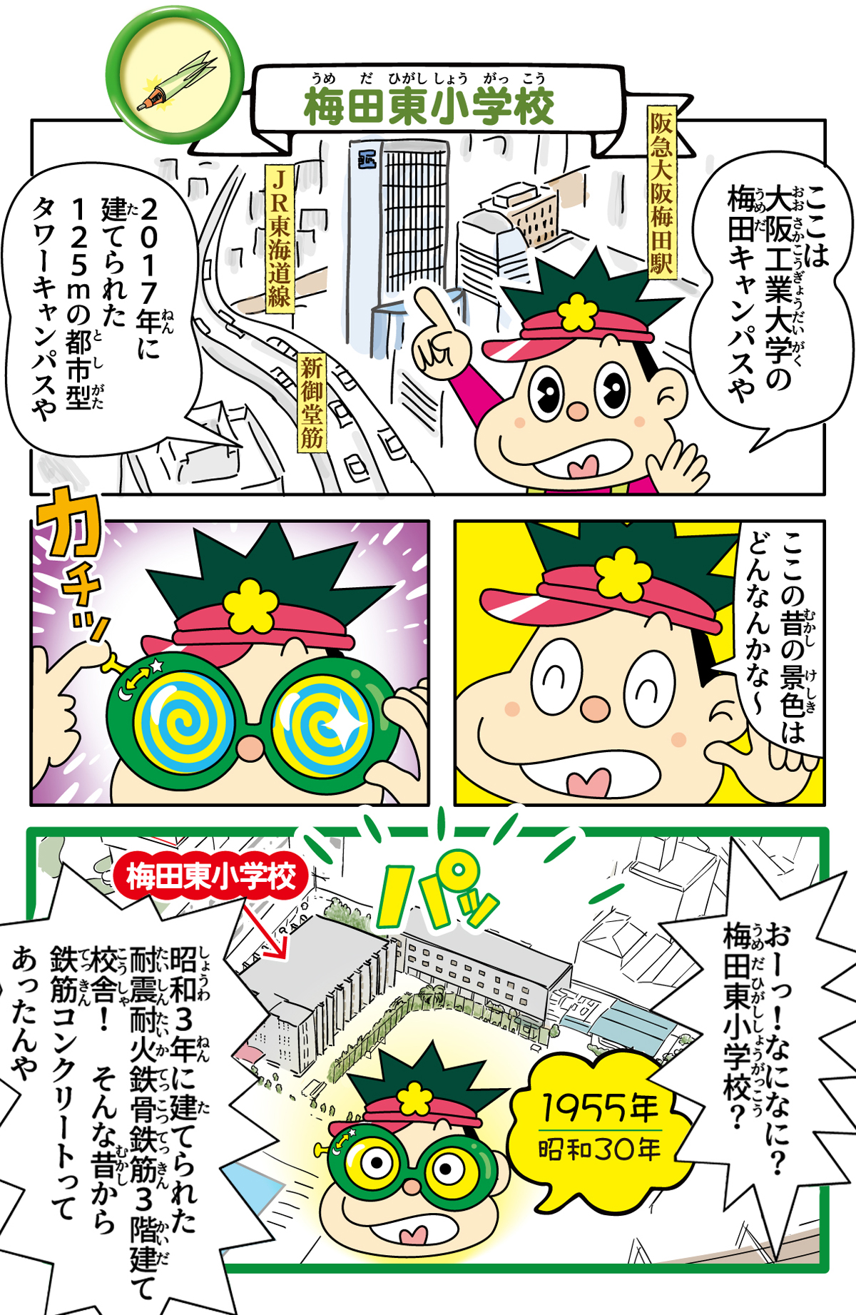 旧梅田東小学校跡地の歴史漫画 1